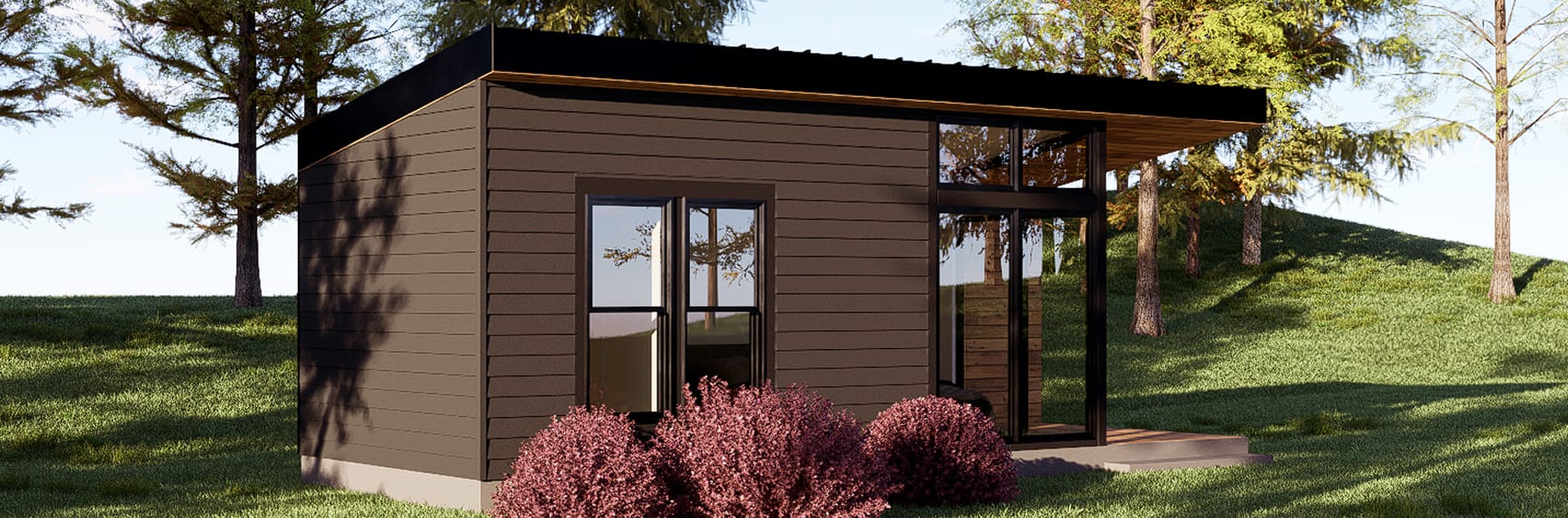 Modern modular home in forest setting
