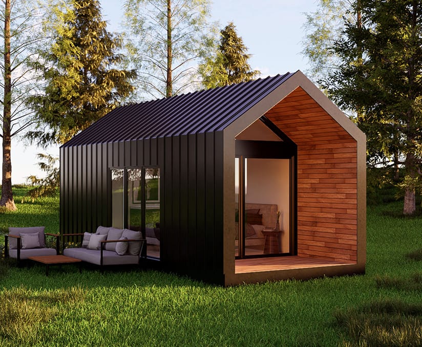 Winter scene with modular home